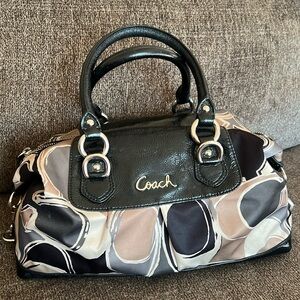 Coach Ashley Silk Handbag Brown Black Tan Patterned
